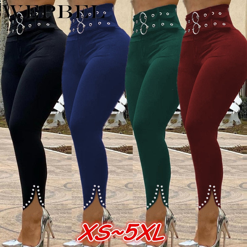 Women High Waist Skinny Stretchy Pencil Pants with Belt Ladies Sexy Slim  Fit Leggings Female Hip Lift Long Trousers