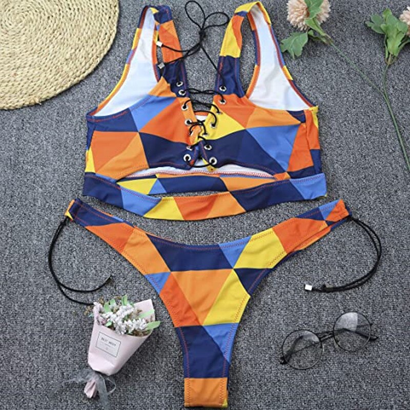  Bikini Swimsuits Set Swimwear Bathing Suit Sets Geometric  Orange Blue Gray Beachwear Neon for Women Girl S : Clothing, Shoes & Jewelry