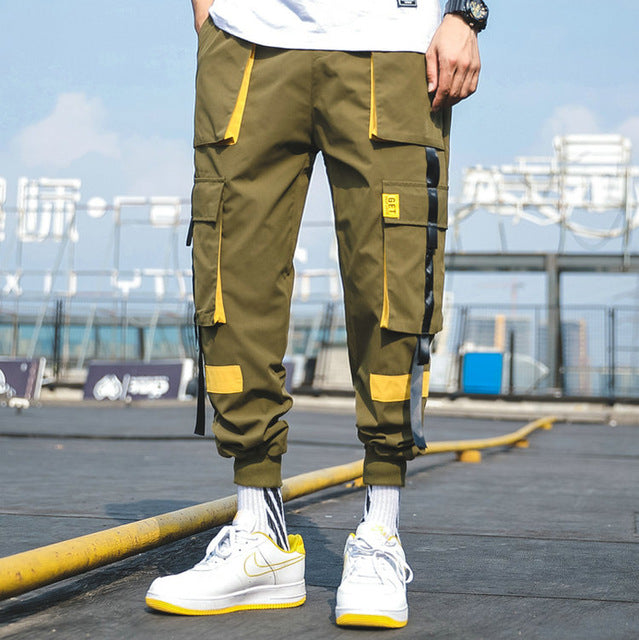 Hip Hop Men Multi-pocket Elastic Waist Design Pant Men Streetwear